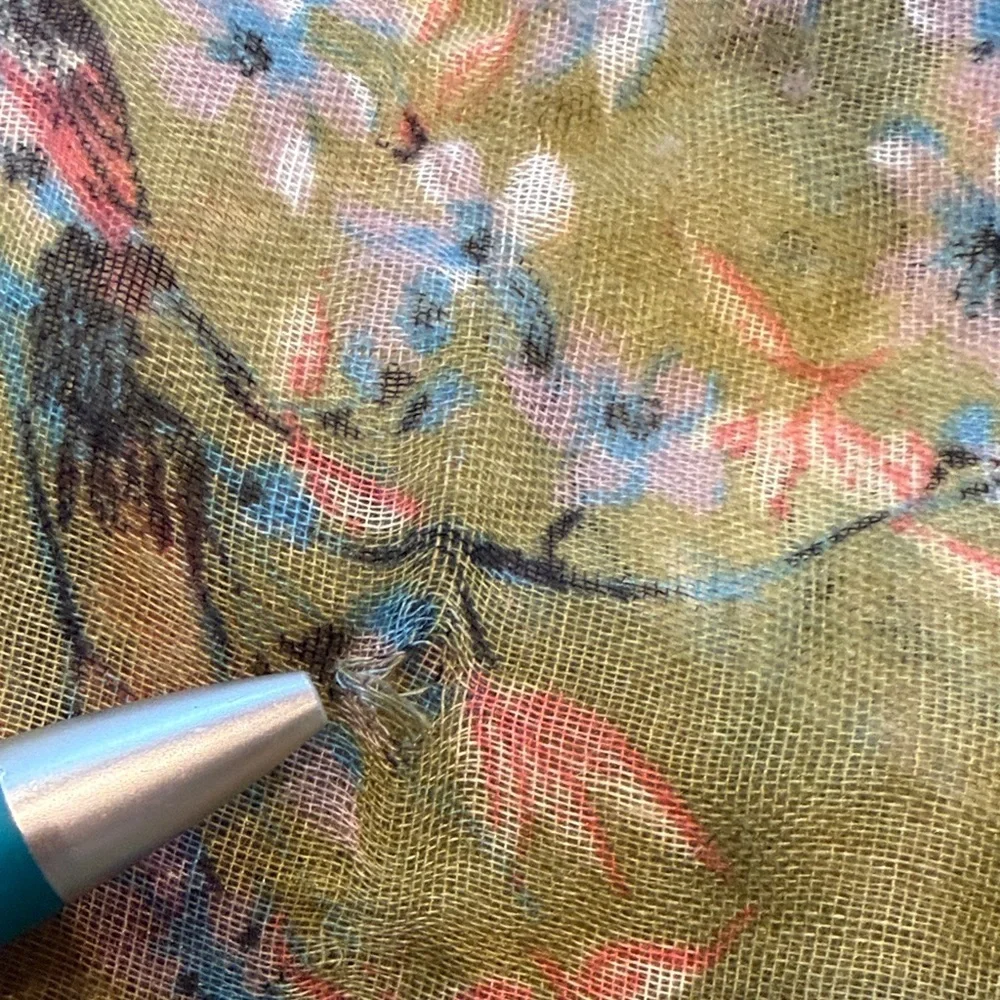 Hummingbird Japanese Floral Green and Burgundy Bordered Women's Scarf